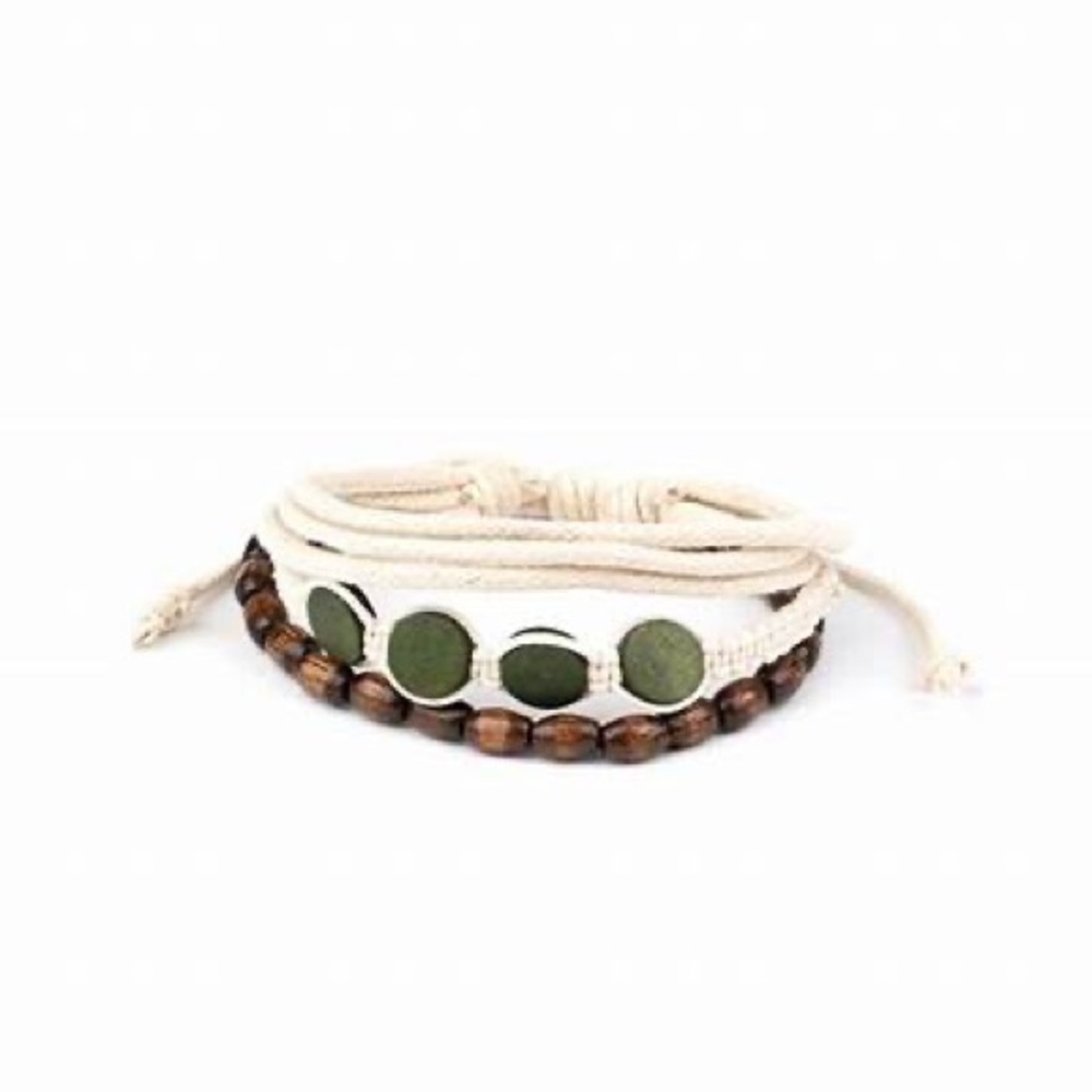 White and brown cording adjustable sliding knot bracelet.
